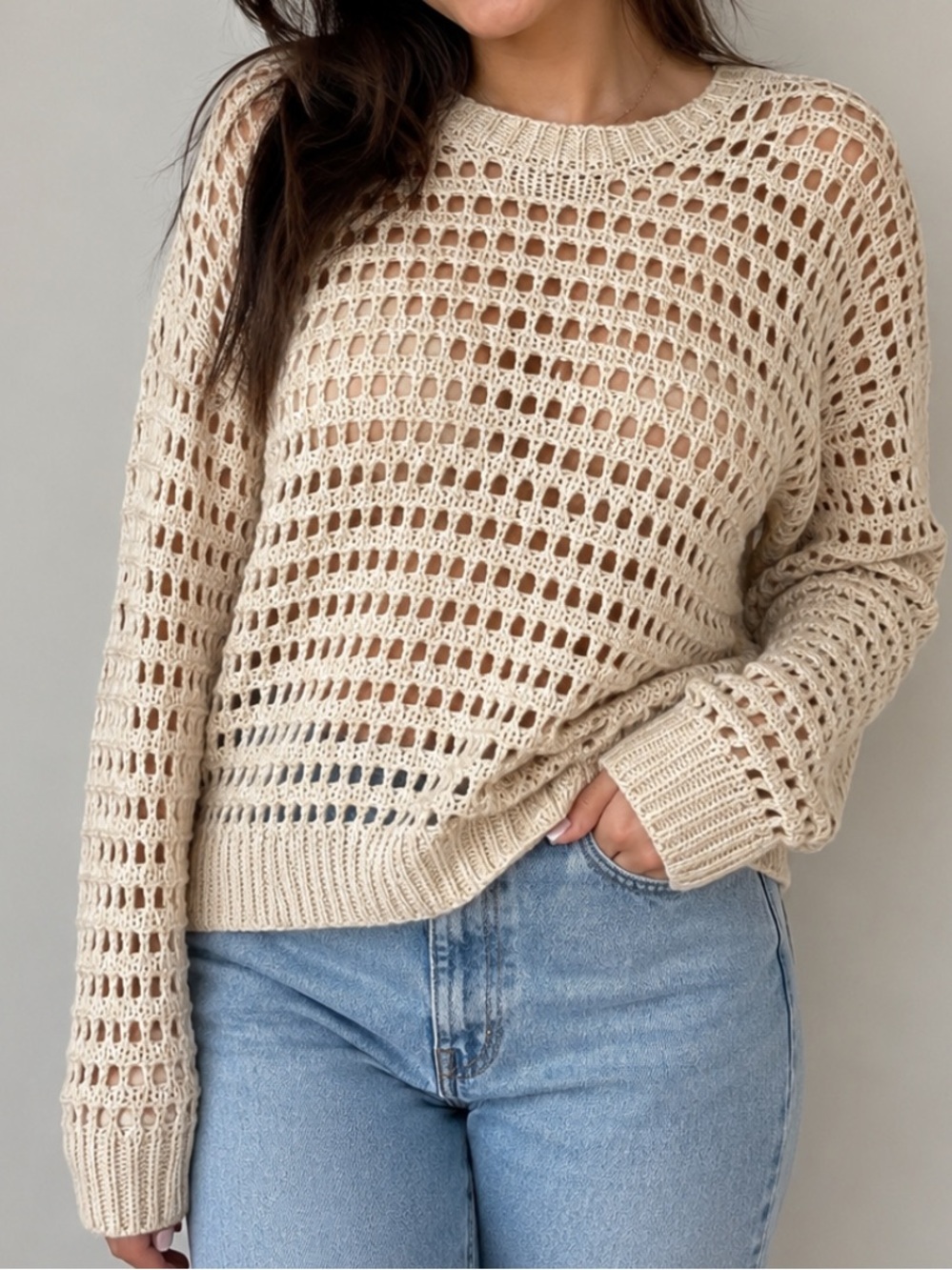 FULL TILT  Women’s Small Oversized Cream Cropped Loose Chunky Knit Sweater